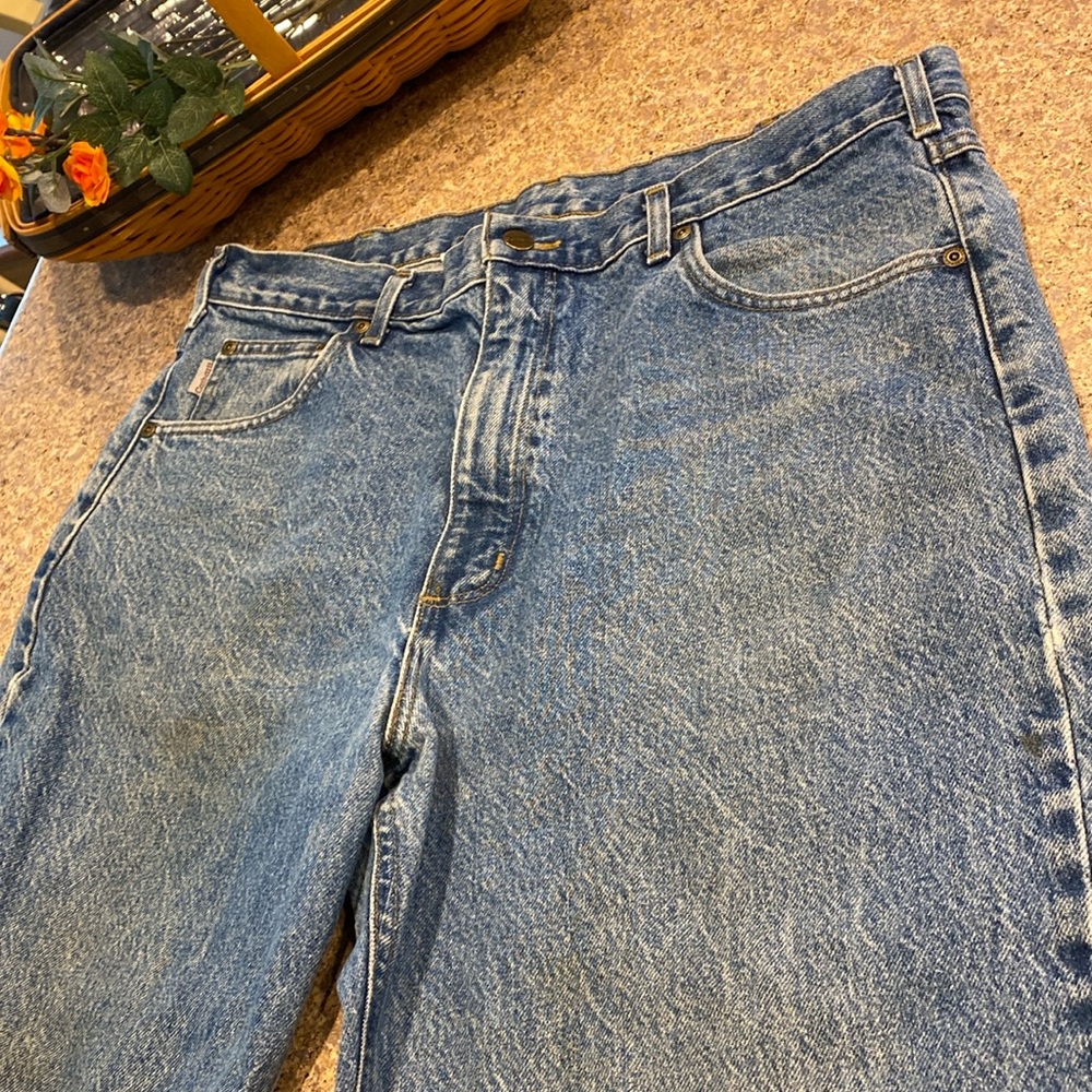 Carhartt Blue Jeans Relaxed Fit WITH FLAWS Stains and CUT OFF/Poorly Altered